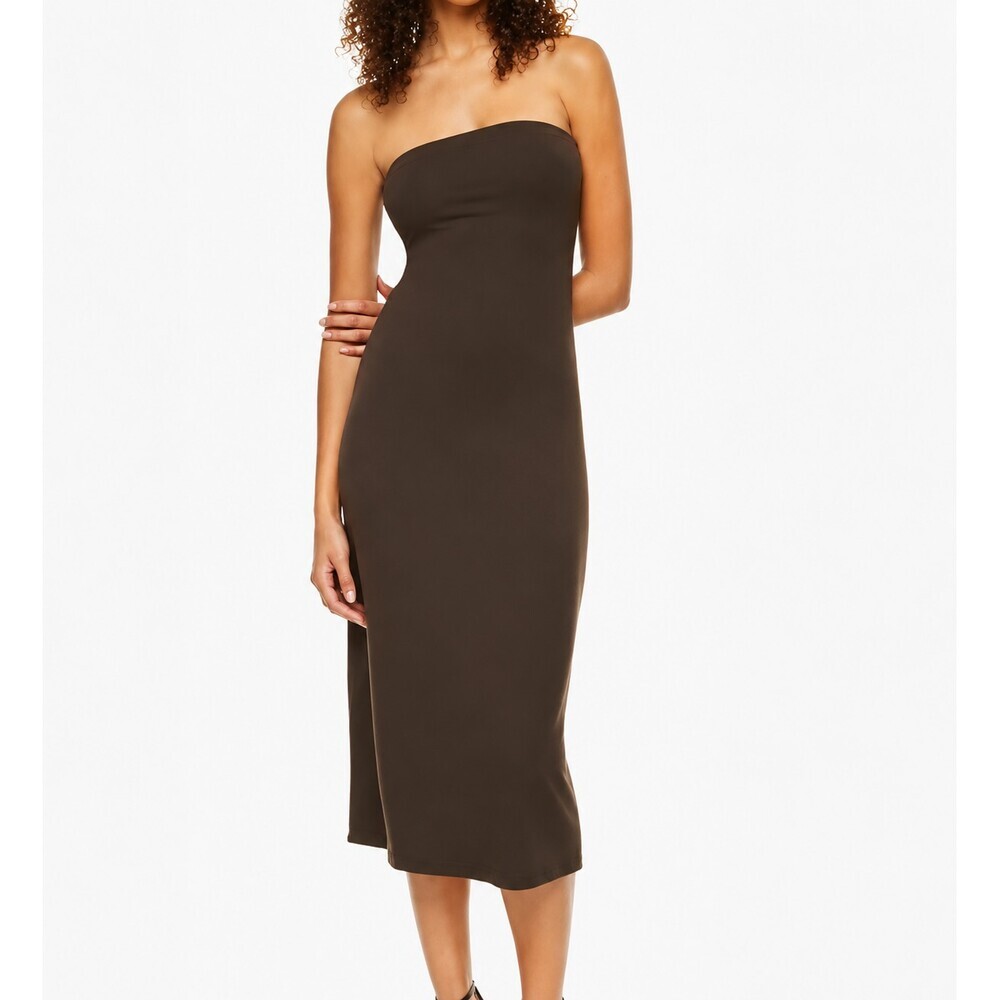 Aritzia New Corelli Midi Dress in Rich Mocha Brown Size Large Strapless Stretchy